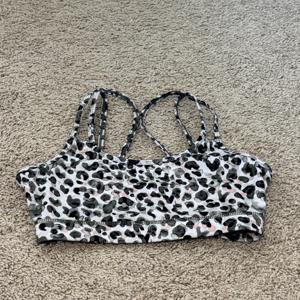 Gaiam Leopard Print Strappy Sports Bra Size XS Black White Pink Workout